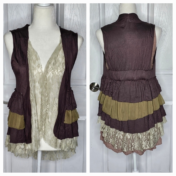 Buckle Brand Vest Brown Pink Lace Ruffles Medium - Picture 1 of 14